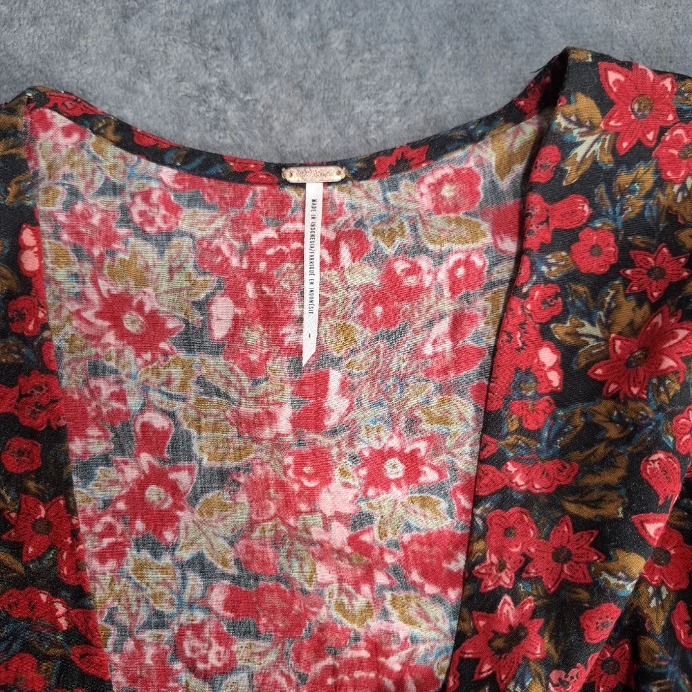 Free People Surf Date Romper Womens Sz 4 Burgundy Floral Ruffle Hem Boho Beach